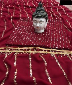 Última fiesta desgaste hilo bordado secuencia trabajo sari con patrón de lujo diseñador blusa piezas para mujeres ropa de moda tela - Product Image 1