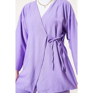 Kimono atado de cuerda lateral Juego de 2 piezas Lila - Product Image 3