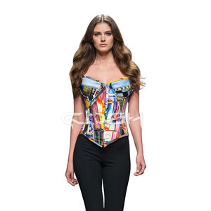 Corset en satin imprimé de haute qualité, style New York City, fabricant OEM/ODM, grossiste exportateur - Product Image 1