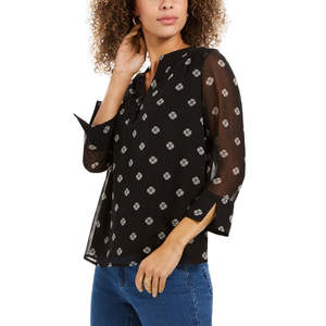 Top da donna Charter Club con maniche a spacco nere e stampa, taglia Small - Product Image 1