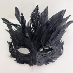 Carnaval Demi-visage Noir Rose Princesse Plume Masques À La <span class=keywords><strong>Main</strong></span> Vénitien Noir Corbeau Plume Halloween Masques - Product Image 2