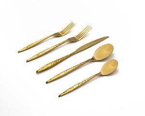 Ensemble de couverts en bois de luxe écologiques pour mariage avec poignées texturées, ustensiles de table modernes, argenterie martelée élégante - Product Image 1