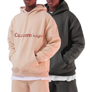 เสื้อฮู้ดผู้ชายทรงสตรีทแวร์ผ้าฟลีซหนาทรงหลวมโอเวอร์ไซส์พิมพ์โลโก้ได้ตามต้องการ - Product Image 1