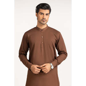 Traje Shalwar Kameez Bordado Marrón para Hombre, Estilo Étnico Indio, de Seda y Algodón, para Fiestas - Product Image 6