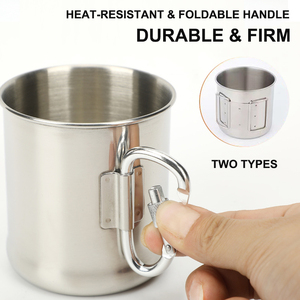 Camping Carabiner <strong>Coffee</strong> Drinking <strong>Folding</strong> Mug with Handle Stainless Steel Cup Metal Double Wall Beer Tea Pint 200ml 300ml 400ml - Product Image 5