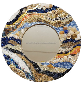Espejo de pared de forma redonda hecho a mano con diseño de vidrio mosaico para decoración de hoteles y restaurantes disponibles a un precio asequible - Product Image 1