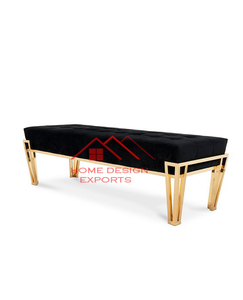 Diseño de lujo Diseñador de interiores Moda Tapicería de acero inoxidable Banco largo en banco de base dorada - Product Image 2