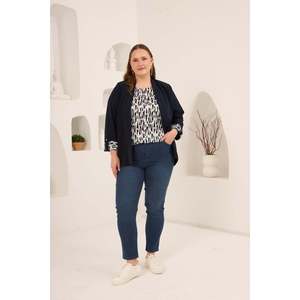 RMG Women's Plus Size Geometric Pattern Woven Polyester Tank Top and Jacket Two-Piece Set in <b>Navy</b> Blue for Spring Summer - Product Image 4