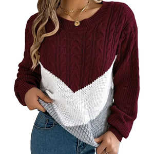 Suéter de Punto Trenzado Bicolor de Moda para Mujer, Suéter Holgado con Patrón Chevron, Top de Tendencia 2025, Suéteres para Mujer Hechos a Medida - Product Image 1