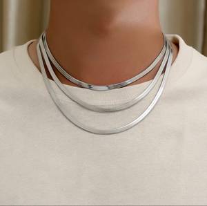 Classique 3mm lien chaîne Miami collier unisexe 925 en argent Sterling plaqué plat en laiton chaîne quotidien formel fête chrétien Samrat - Product Image 4