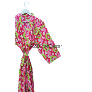 Handmade 100% Pure Cotton Floral V-neck Kimono Robe Women Elegant Bikini Cover Dress Elastic Waist Summer Poolside Festivals - Product Image 3