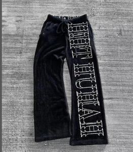 Pantalones de chándal informales de mohair acampanados apilados holgados de lana de gran tamaño Unisex con logotipo bordado personalizado de alta calidad de fabricante - Product Image 2