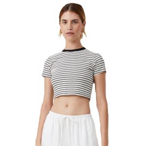 Las últimas mujeres impresas rayas Slim Fit Crop Top mujeres cuello redondo manga corta recortada camisetas marca Crop Tops - Product Image 1