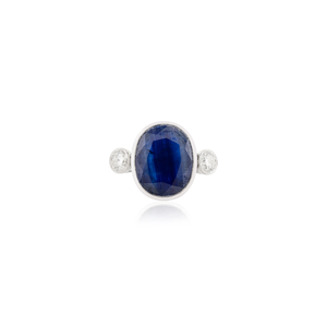 September Birthstone 100% Genuine Blue Sapphire & <b>Diamond</b> Three Stone Ring For Wedding Bezel Setting 18K White Gold Jewelry - Product Image 1