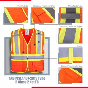 Vêtement de travail réfléchissant OEM, classe 1 ANSI, haute visibilité, gilet de sécurité imperméable, logo, prix d'usine, construction en maille respirante - Product Image 6