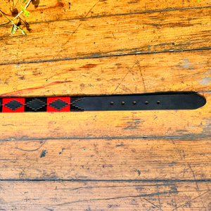 Ceinture en cuir de polo pour jeunes à fil brillant rouge et noir avec cuir de buffle d'eau 35MM de largeur unisexe - Product Image 5