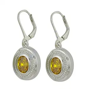 Boucles d'oreilles en argent 925 avec fermoir à levier et pierre précieuse jaune, bijoux pour femmes - Product Image 2