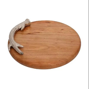 Wholesale Logo Customized Wooden Round Platter With Silver Leaf Handle For Restaurant Wedding Hotel in Bulk Quantity - Product Image 1