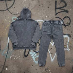 Vintage Acid Wash <b>Women</b> Solid Short <b>Tracksuit</b> Distressed Grunge Effect <b>Velvet</b> Hoodie and Sweatpants Set - Product Image 5