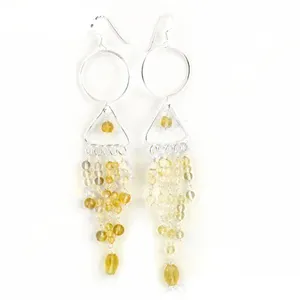 Boucles d'oreilles pendantes en argent et citrine pour femmes, bijoux élégants en pierres précieuses - Product Image 2