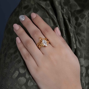 Conjunto de Anillo de Compromiso con Diamante Cultivado en Laboratorio con Certificación IGI, Estilo Moderno, Corte Marquesa, VVS, con Anillo de Moda Irlandés Celta de Oro de 14k a Bajo Precio - Product Image 2