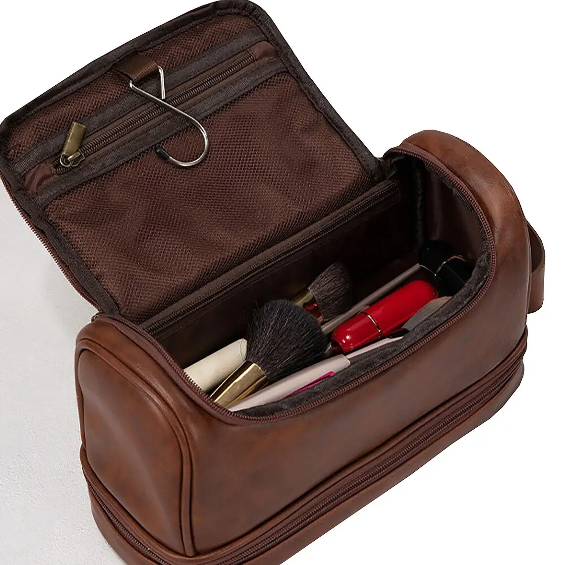 Women Leather Zipper Cosmetic Bag Simple Travel Pouch Beauty Case Portable Wash Makeup Bag