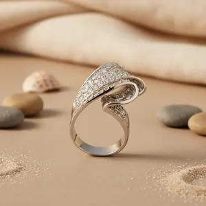 925 Silver Abstract <b>Ring</b> for Women 18K Gold & Rhodium Plated <b>Statement</b> Jewelry - Product Image 1