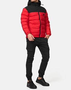 Warm up Red black color Waterproof Thick <b>Padded</b> High Quality Outdoor Sports Quilted <b>Hooded</b> Bubble Down Men Winter Puffer <b>Jacket</b> - Product Image 3