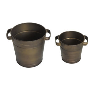 Juego de 2 Macetas de Metal Galvanizado Sostenible |   Macetas con Acabado Dorado Antiguo para Decoración de Interiores y Exteriores del Hogar y Jardín - Product Image 2