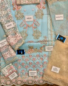 2023 vente chaude bleu clair haute qualité soie Organza Salwar Kameez robe pakistanaise/indienne avec travail manuel et broderie - Product Image 4