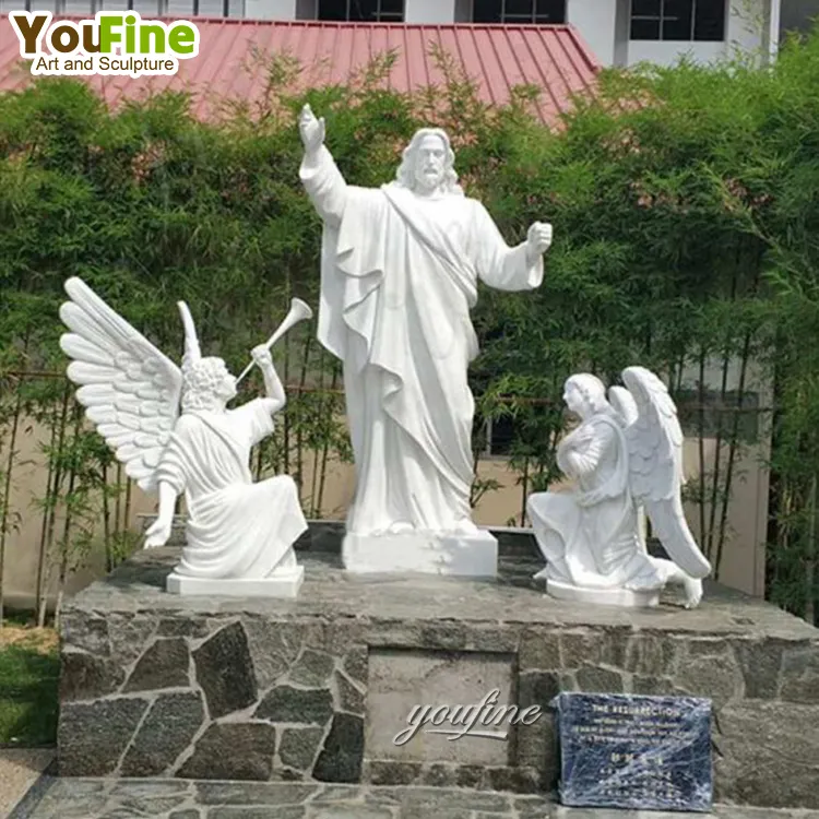 Außen dekoration Hand geschnitzter Marmor Religiöser Jesus und zwei Engel Statue