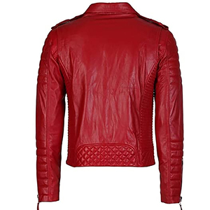 Gran oferta, chaqueta de motociclista de cuero con revestimiento de PU rojo a la moda para hombre, chaqueta de cuero de motorista recortada con cinturón ajustable - Product Image 2