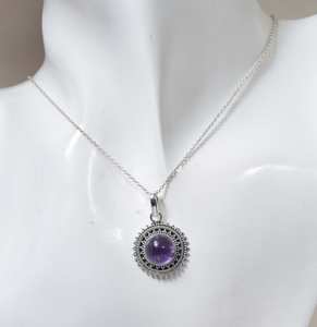 Collier pendentif en argent sterling améthyste, design floral fait à la main, bijoux en pierres précieuses, collier élégant, cadeaux pour femmes - Product Image 4
