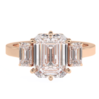 Bague de fiançailles à trois pierres, diamant de laboratoire de 2,5 carats, taille émeraude, certifié IGI, or massif 14 carats pour femme, bijoux de fête
