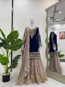 ชุดสูทชาวปากีสถานอินเดียชุดประชาราอินเดียสีฟ้าดีไซน์สำหรับงานแต่งงาน kurti sharara dupatta, kameez ชุดออกงานปาร์ตี้ชุดราตรี kurti - Product Image 6