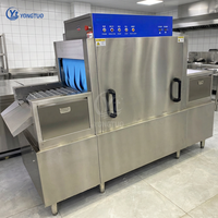 Lave-vaisselle professionnel commercial automatisé autoportant en acier pour cuisines d'hôtel, type à chariot