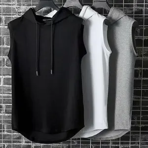 Débardeur de sport sans manches pour homme, style hip-hop, col à capuche, imprimé musculaire, en polyester, coton et élasthanne, maillot de fitness en mesh - Product Image 1