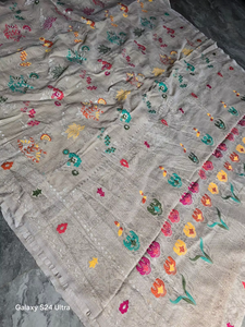 Sari de Georgette Tassur Puro de Lujo, 100% Auténtico, Hecho a Mano, con Motivos Tilfi Meena, Elegante Diseño Banarasi Multicolor para Fiestas - Product Image 2