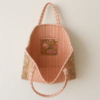 Bolso Tote de Hombro de Algodón Acolchado Estilo Bohemio Vintage para Mujer, Ecológico, con Cierre de Cremallera Personalizado, Estampado en Bloque, Invierno