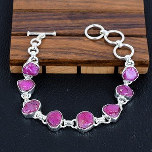 Pulsera chapada en oro y plata 925, rubí rosa, joyería de eslabones de cadena fina hecha a mano, piedra de nacimiento clásica de Julio para su cumpleaños perfecto - Product Image 3
