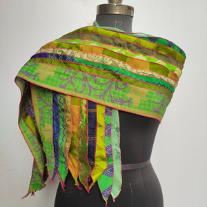 Bufanda de seda reversible con parches de rayas de colores Envoltura de cuello largo Ligero Suave Elegante para ropa informal y formal - Product Image 1