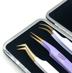 Nouvelle pince à épiler pour extensions de cils en acier inoxydable, style Powder Pro, droite et courbée, à pointe dentée, antistatique, dorée, 10 mm, logo personnalisé - Product Image 6