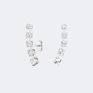 Pendientes colgantes curvos lineales con diamantes redondos de 1.10 CTW, oro de 14k, cultivados en laboratorio, con graduación, para mujer, color D, par - Product Image 4