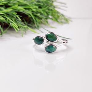 Adjustable <b>925</b> <b>Silver</b> <b>Ring</b> with Emerald Three Gemstones Best Wedding Gift Her Wholesale Jewelry Expert Setting Inlay Technology - Product Image 1