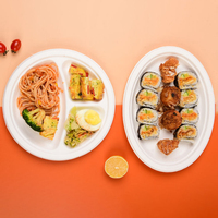 Bagasse ovale de canne à sucre jetable écologique compostable biodégradable micro-ondable plaques et plateaux congelables 5-12 pouces