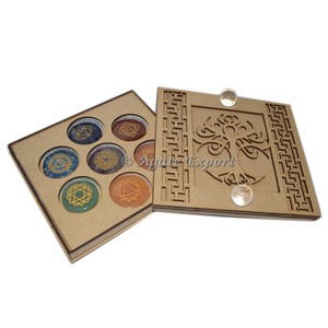 Juego de discos de 7 Chakras grabados más vendidos hechos a mano con caja impresa en forma de árbol colorido hecha de piedras originales artesanía de piedra semipreciosa - Product Image 3