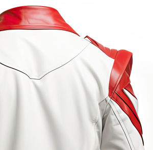 White Red Genuine Sheepskin Shirt Collar Zip-Up <b>Belted</b> Stylish Streetwear High Street Waterproof <b>Men's</b> Custom Latest Jacket - Product Image 5