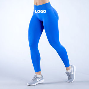 Pantalones deportivos de gimnasio con logotipo personalizado para mujer, mallas de yoga sin costuras con glúteos fruncidos, mallas de entrenamiento con patrón sólido - Product Image 1