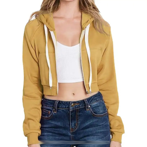 Haute qualité 400GSM polaire recadrée à capuche femme sport survêtement pull à capuche court dames - Product Image 5