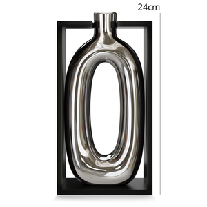 Jarrón de Cerámica y Madera Contemporáneo de 24 cm, Plateado, Italia - Product Image 5